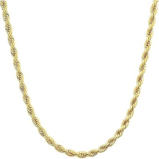 Real 14K Yellow Gold Solid Rope Chain Necklace for Women and Men Jewelry with Lobster Clasp, 1.55-3.05mm, 16-30inch