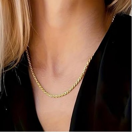 Real 14K Yellow Gold Solid Rope Chain Necklace for Women and Men Jewelry with Lobster Clasp, 1.55-3.05mm, 16-30inch