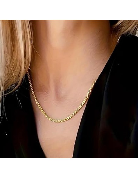 Real 14K Yellow Gold Solid Rope Chain Necklace for Women and Men Jewelry with Lobster Clasp, 1.55-3.05mm, 16-30inch
