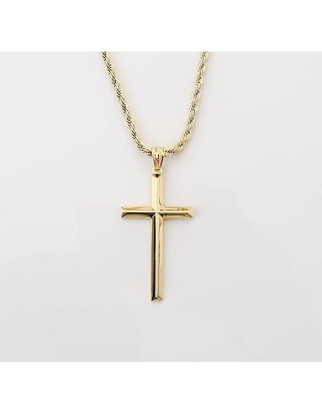 18K Gold Rope Chain Style Cross Pendant Necklace 3MM Cross Necklace Clasp for MEN, HUSBAND Thin for Charms Miami Cuban Link Diamond Cut Religious Beveled Edge