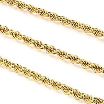 14K Yellow Gold Twisted Rope Necklace, 3.2mm & 4.2mm Width, Great Gift for Men and Women (Available in Lengths from 16 to 36 Inches) (4.2mm, 22，inch)