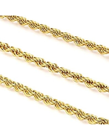 14K Yellow Gold Twisted Rope Necklace, 3.2mm & 4.2mm Width, Great Gift for Men and Women (Available in Lengths from 16 to 36 Inches) (4.2mm, 22，inch)