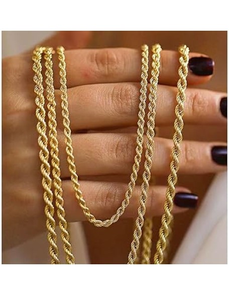 14K Yellow Gold Twisted Rope Necklace, 3.2mm & 4.2mm Width, Great Gift for Men and Women (Available in Lengths from 16 to 36 Inches) (4.2mm, 22，inch)