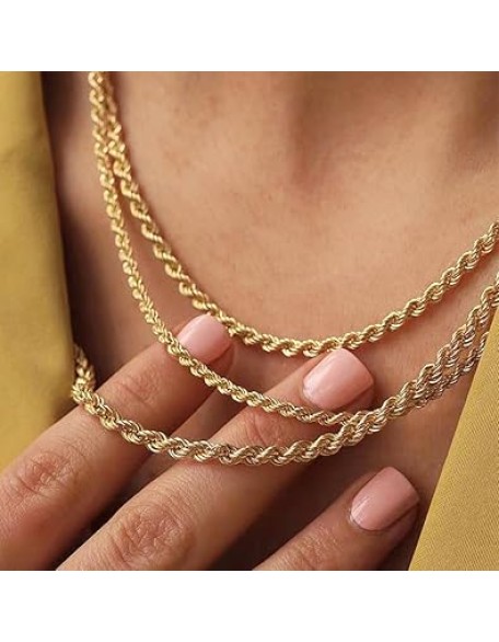 14K Yellow Gold Twisted Rope Necklace, 3.2mm & 4.2mm Width, Great Gift for Men and Women (Available in Lengths from 16 to 36 Inches) (4.2mm, 22，inch)