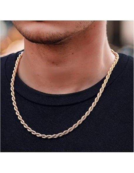 14K Yellow Gold Twisted Rope Necklace, 3.2mm & 4.2mm Width, Great Gift for Men and Women (Available in Lengths from 16 to 36 Inches) (4.2mm, 22，inch)