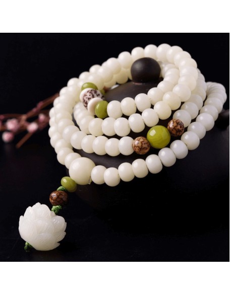 White Jade Bodhi Seed Mala - 108 Beads Bracelet/Necklace
