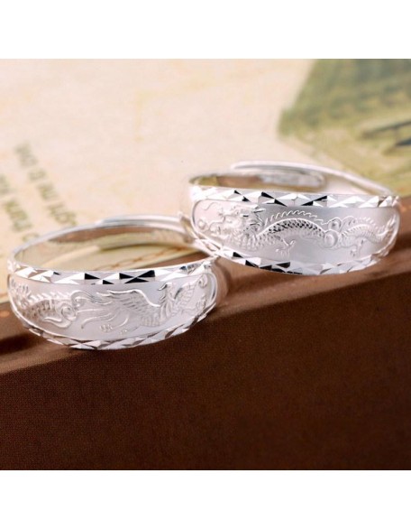 Silver Dragon and Phoenix Rings - Couple Rings