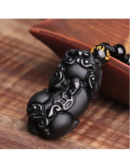 Black Obsidian Pixiu Necklace - Wealth Protection
