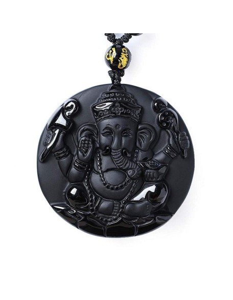 Obsidian Lord Ganesha Pendant - Necklace for Success