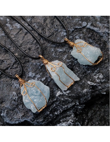 Raw Aquamarine Stone Pendant Necklace