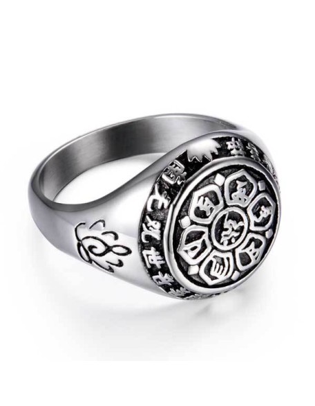 Lotus Mantra Ring – Om Mani Padme Hum - Silver, Gold