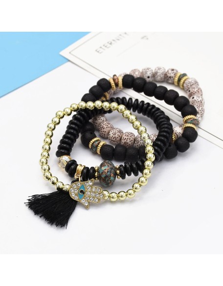 Hamsa Hand Bracelet Set - Evil Eye Protection