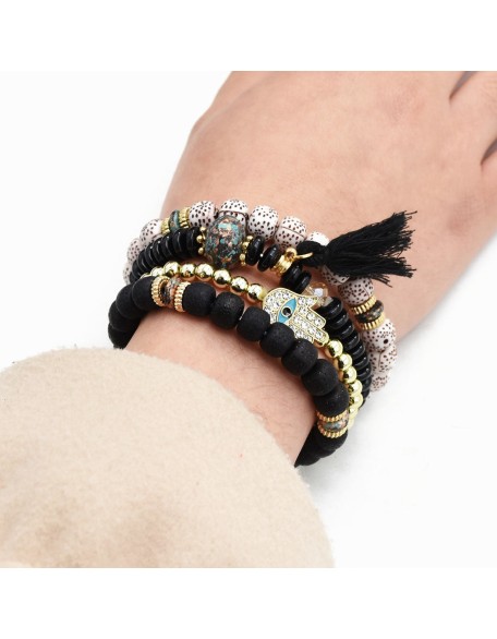 Hamsa Hand Bracelet Set - Evil Eye Protection