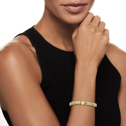 Ross-Simons Jade Good Fortune Bracelet in 18kt Gold Over Sterling