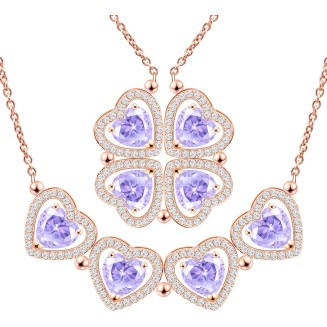 2 IN 1 Lucky Four Leaf Clover Necklaces for Women & Girls, Shamrock CZ Birthstone folding Heart Necklace
