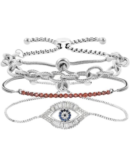  Adjustable Charm Bracelet Set of 3 Stainless Steel Bracelets for Women Trendy