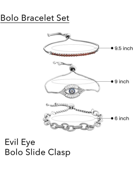  Adjustable Charm Bracelet Set of 3 Stainless Steel Bracelets for Women Trendy